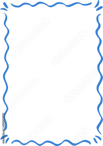 Hand drawn whimsical rectangular frame with softly curved sides in playful doodle outline style. Simple decorative border.