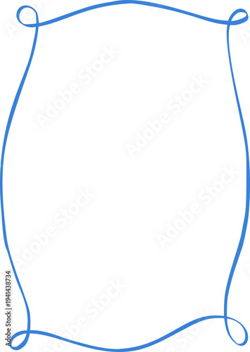 Hand drawn whimsical rectangular frame with softly curved sides in playful doodle outline style. Simple decorative border.