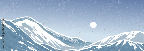 Ice Mountain landscape watercolor painting illustration with line art pattern. Abstract contemporary aesthetic backgrounds landscapes. mountains, hills and moonlight