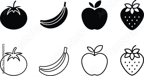 vector icon set. fruit collection. Healthy eating and diet concept.