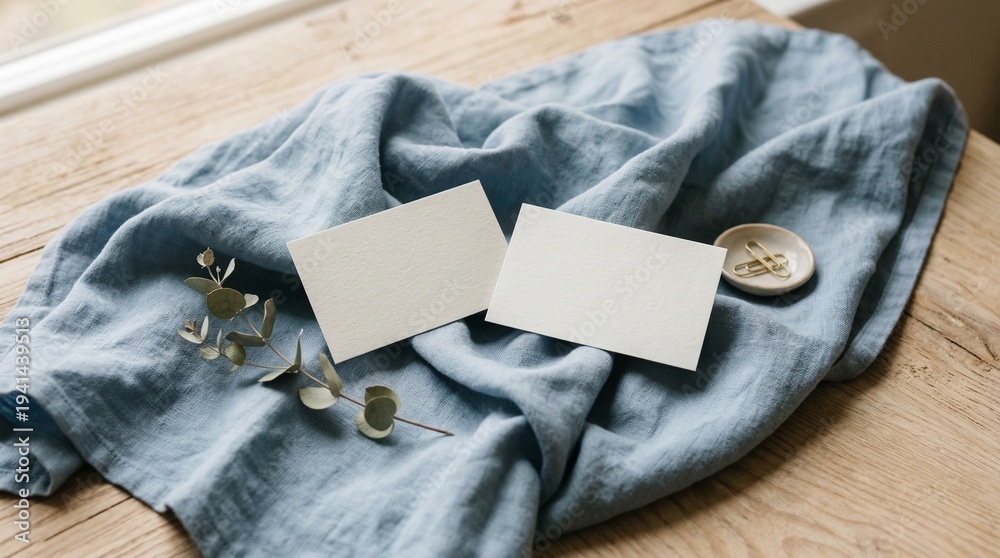 Fototapeta premium Business card mockup presentation design template fabric draped
