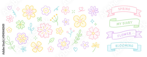 Cute Floral Elements with Ribbons and Bows for Wedding Invitation, Greeting Card Design, and Digital Planner Stickers