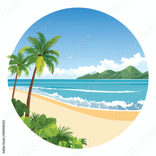 tropical beach with palm trees and sea