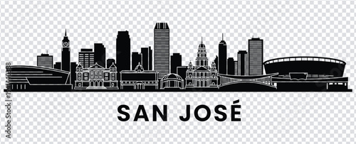 San jose city skyline with buildings and stadium in silhouette