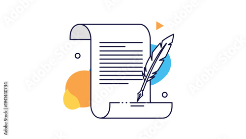 Elegant quill pen writing on a classic scroll or document, symbolizing formal writing, legal contracts, historical records, and traditional communication.