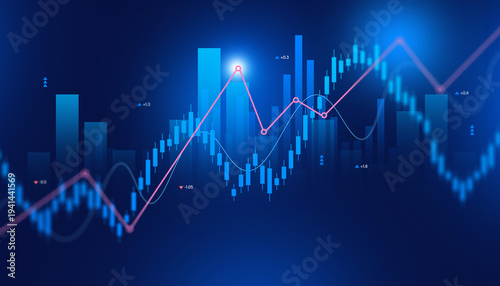 Foto Glowing Stock Market Financial Chart with Rising Arrow  Business Investment Data