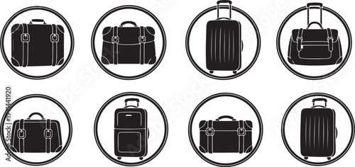 Various Types of Luggage and Travel Bags Icon Set