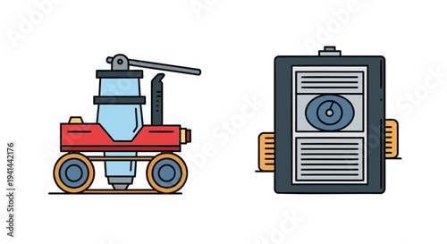 Set of 2 industrial machinery icons vector