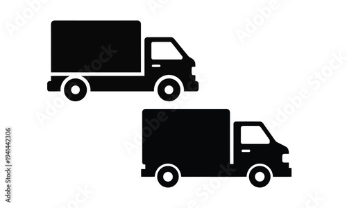 Two black silhouette box trucks side by side on white background delivery truck cargo truck