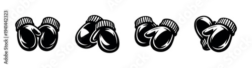 Black and white boxing gloves vector illustration set silhouette design
