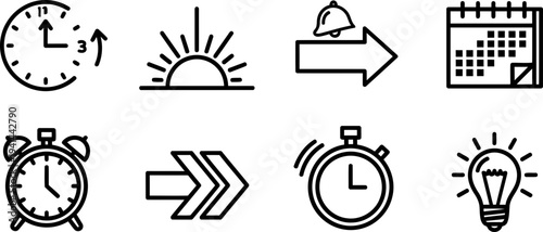 Daylight Saving Time Begins icon set for time change and spring forward