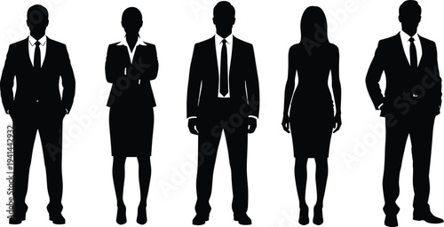 Business People Silhouettes Men and Women Standing in Formal Suits Corporate Vector Illustration Set