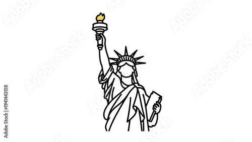 Iconic line art illustration of the Statue of Liberty, symbolizing freedom, democracy, and welcoming immigrants to the United States.