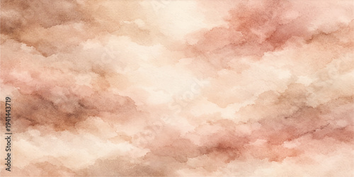 Abstract watercolor sky background with fluffy light pink and white clouds forming a dreamy grunge cloudscape in a bright atmospheric day sky