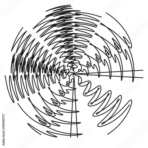 Abstract vortex Vector. Sharp zigzag line. Dynamic energy symbol. White circle design