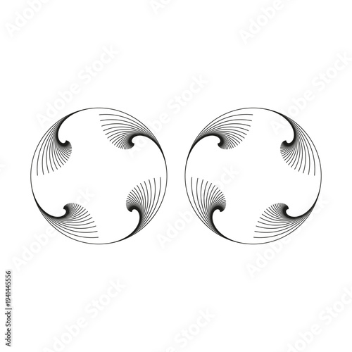 Symmetrical spiral pair. Dynamic curve element. Abstract Vector shape. Balanced motion concept.