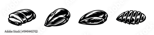 Vector illustration of black and white nut silhouettes set in detailed style