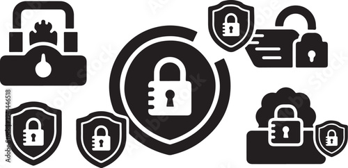 Security icons set with padlocks and shields on white