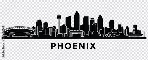 Black silhouette of phoenix city skyline with notable buildings and stadium