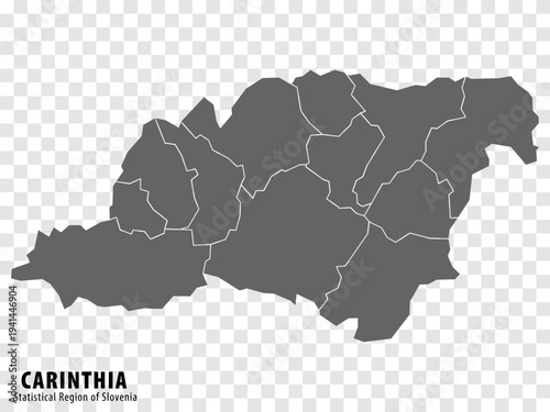 Blank map of Carinthia Statistical Region. High quality map Carinthia with municipalities on transparent background for your web site design, logo, app, UI. Slovenia. EPS10.