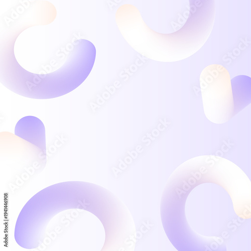 3Dチューブハートと抽象リングのモダンフレーム背景（落ち着いた紫と白のグラデーション、立体チューブデザイン、中央余白）1:1