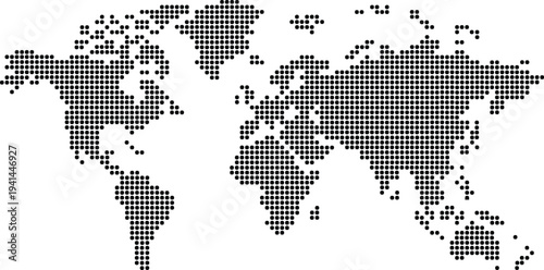 Pixel map of world. Dotted world map sign. Dotted map of world symbol. flat style.