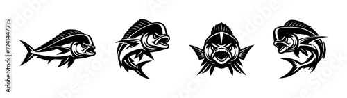 Aggressive fish silhouette set for aquatic designs and vector illustrations