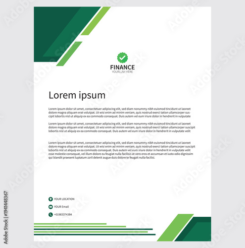 Green corporate letterhead template with modern geometric design