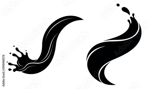 Spiral liquid splash line art with circular and abstract wave swirl elements