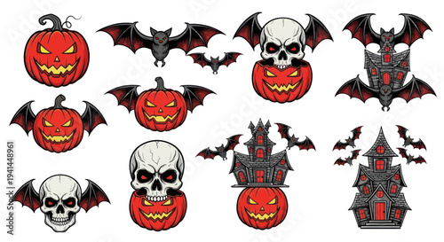 Halloween Icons: Pumpkins, Skulls, Bats, and Haunted Houses