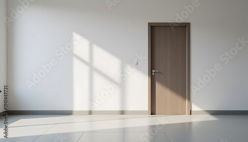 Empty business corridor with service door and soft light, minimalism