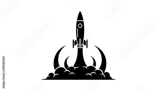 Rocket launch silhouette with smoke trail military aerospace vector symbol