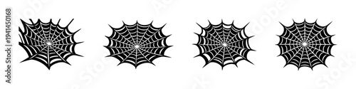 Black and white spider web vector set silhouette illustration