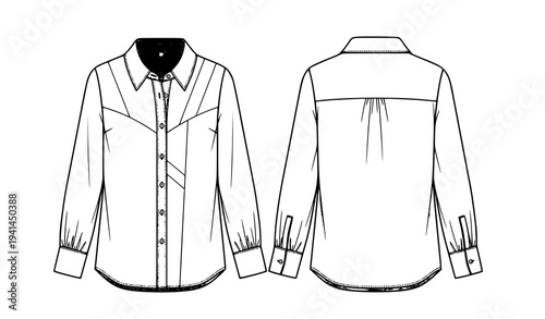 Women Button Up Shirt Pattern Vector Template Black White Fashion Illustration