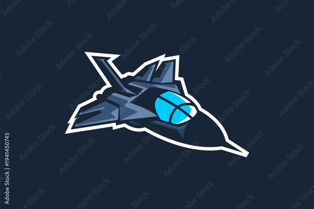Obraz premium American cold war jet fighter plane vector illustration. simple aircraft logo, military equipment.