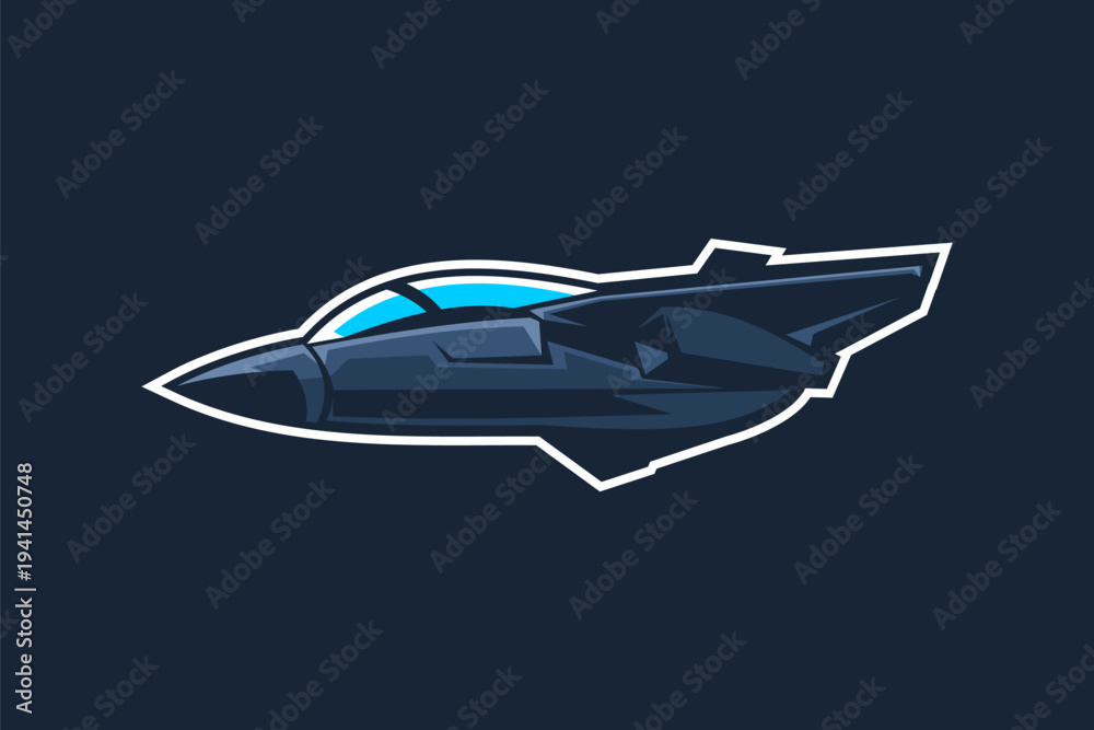 Fototapeta premium American cold war jet fighter plane vector illustration. simple aircraft logo, military equipment.