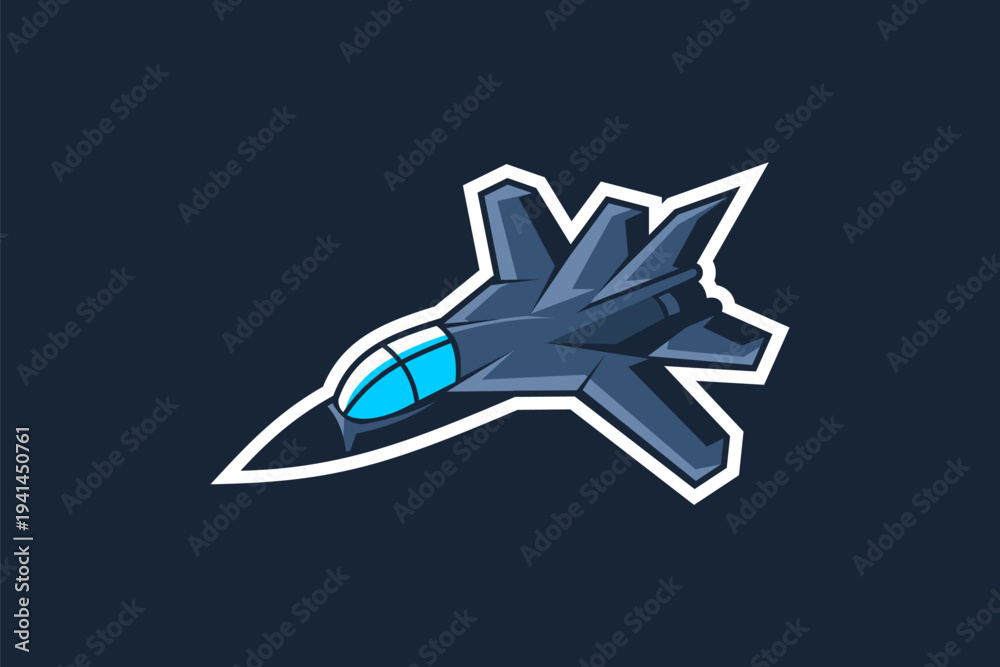 Obraz premium American cold war jet fighter plane vector illustration. simple aircraft logo, military equipment.