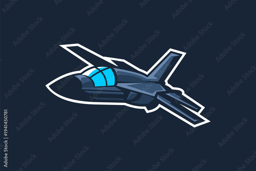 Fototapeta premium American cold war jet fighter plane vector illustration. simple aircraft logo, military equipment.