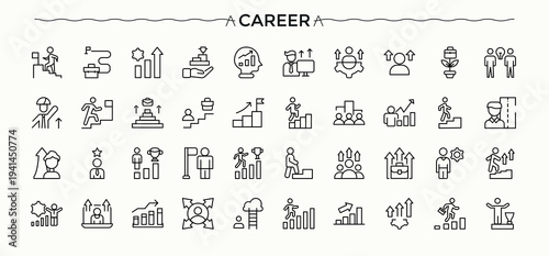 Career linear icon set. Growth icon set. Pictograms of man, grow, growth, profession, person, vocation, job career and more. Vector illustration.