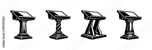 Black and white vector illustration of podium silhouettes in various designs
