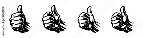 Black and white thumbs up hand gesture illustration set in vector style