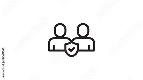 Two People Icon With Shield And Checkmark For Security And Protection Concepts