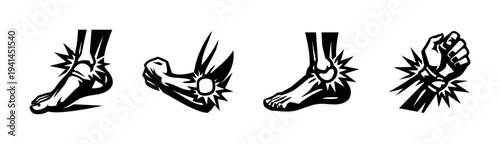 Black and white vector silhouette of joint pain in hands and feet illustration