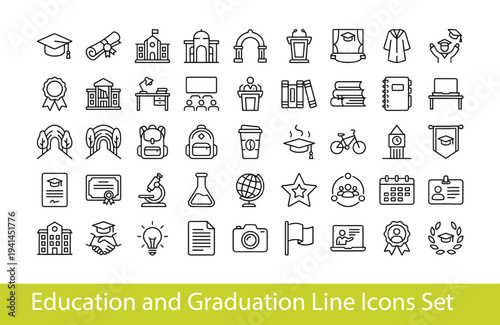 Education and Graduation Line Icons Set

