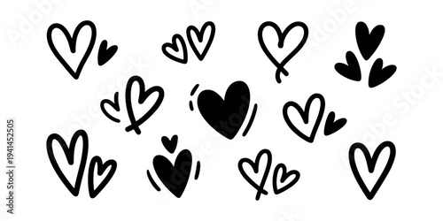 Black hearts on white background hand drawn hearts heart shapes