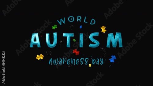 World autism awareness day text animation with colorful puzzle pieces suitable for social media posts, awareness campaigns, educational materials, and websites.