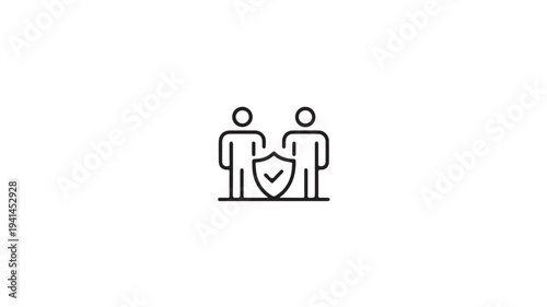 Two People Standing Behind Shield With Checkmark For Security And Protection Concepts