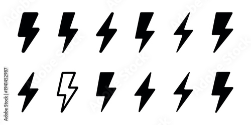 Black lightning bolt on white background symbols