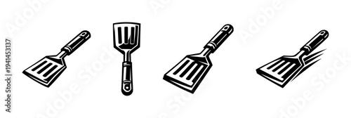 Black and white kitchen spatula silhouette set in vector illustration style