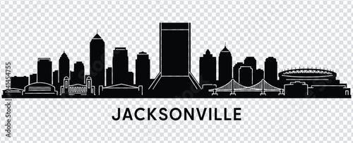 Принти на полотні Black silhouette of jacksonville city skyline with various buildings and bridge